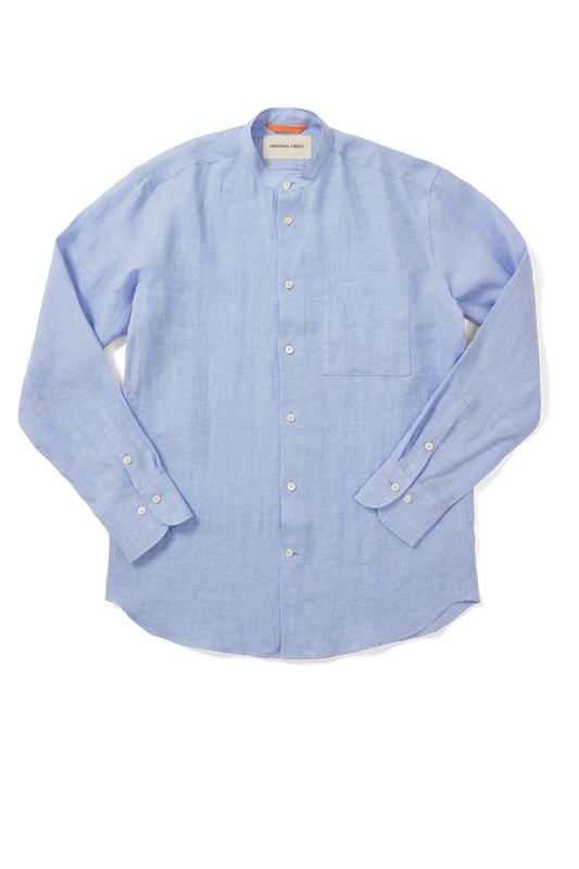 Midweight Linen Grandpa Shirt Light Blue Yarn-Dye