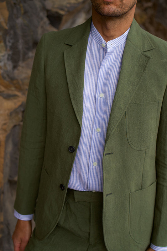 Laundered Linen Suit Jacket Olive Green