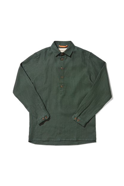 Heavy Linen Long Sleeve Smock Forest Green