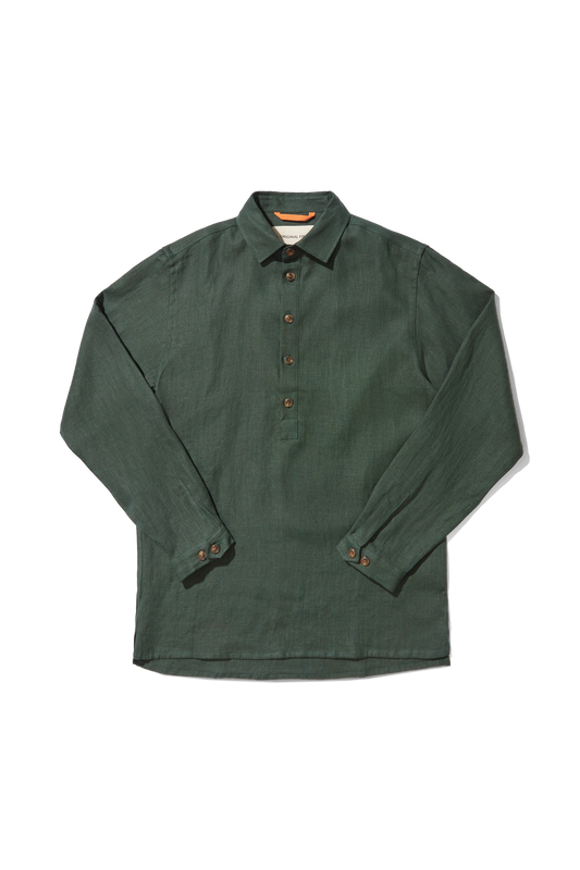 Heavy Linen Long Sleeve Smock Forest Green