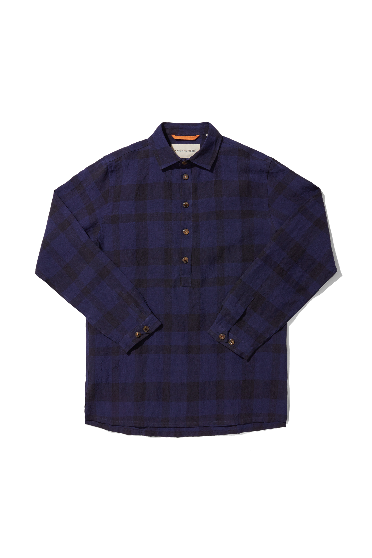 Heavy Linen Long Sleeve Smock Indigo check