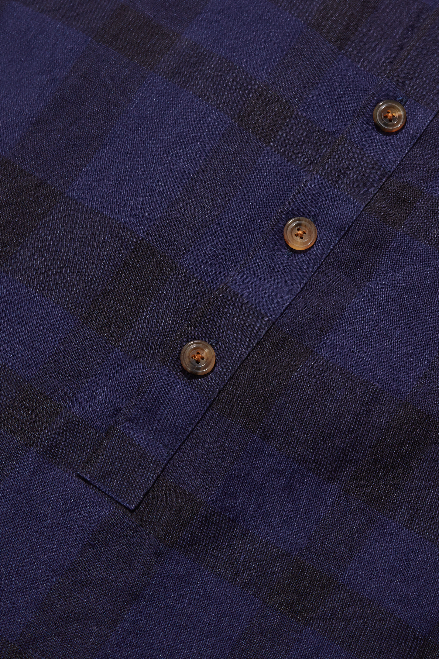 Heavy Linen Long Sleeve Smock Indigo check