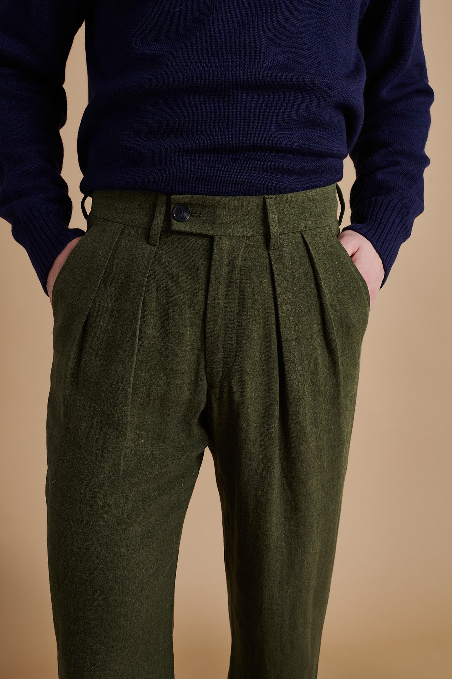 Linen Wool Double Pleated Trouser Hunter Green