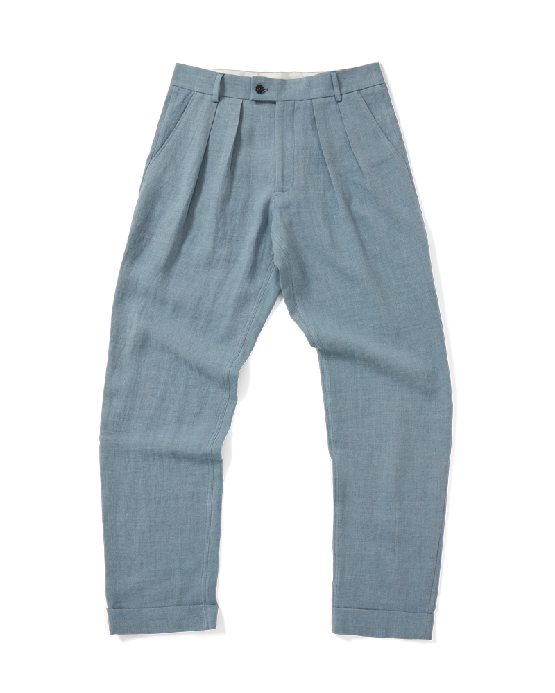 Double Pleated Trouser Blue Grey