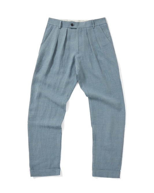Double Pleated Trouser Blue Grey