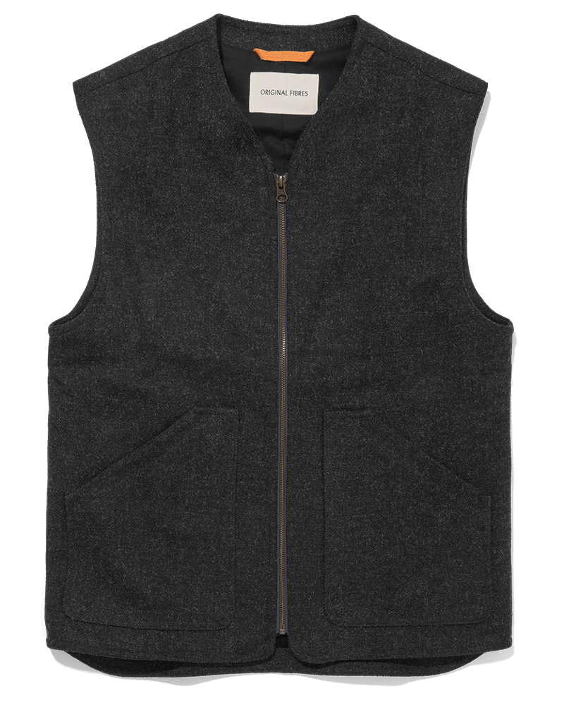 Heavy Wool Gilet Charcoal Herringbone