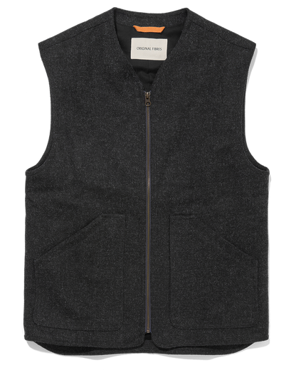 Heavy Wool Gilet Charcoal Herringbone
