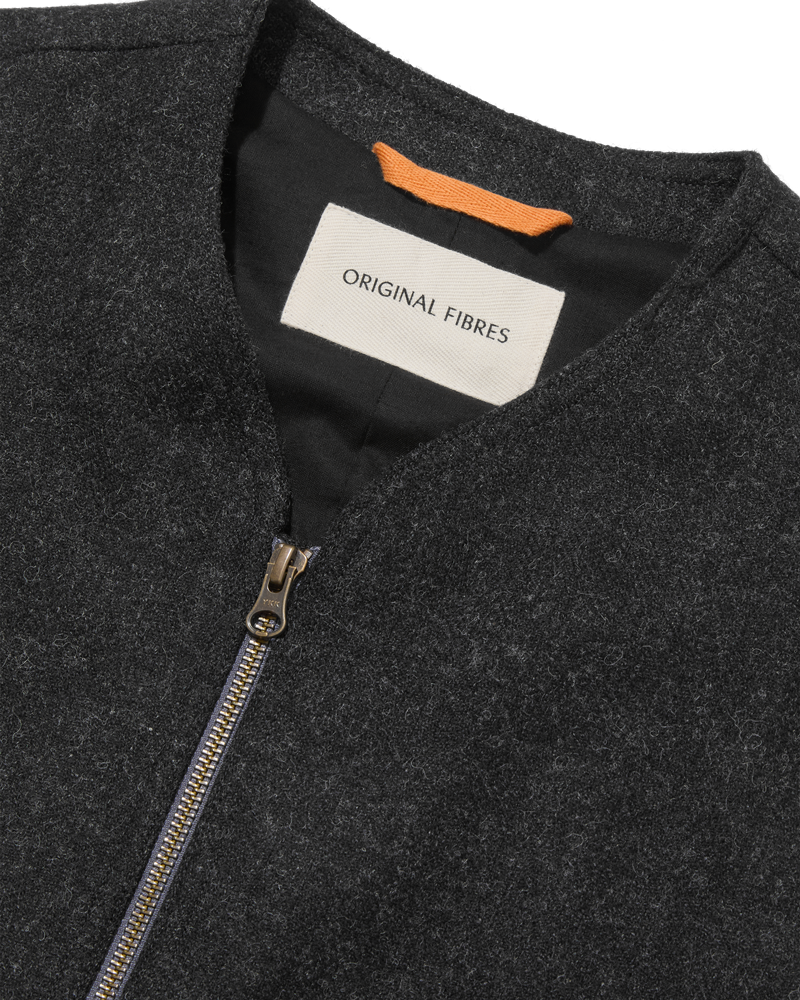 Heavy Wool Gilet Charcoal Herringbone