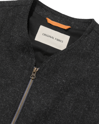 Heavy Wool Gilet Charcoal Herringbone