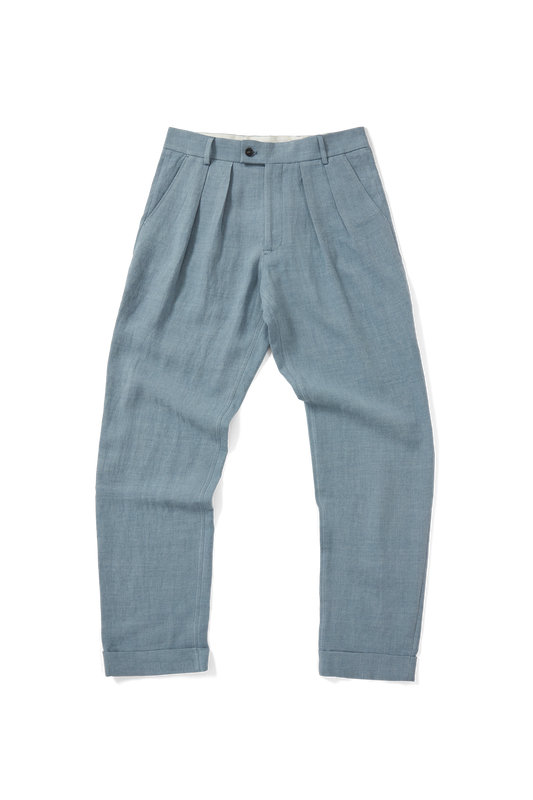 Double Pleated Trouser Blue Grey