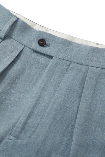 Double Pleated Trouser Blue Grey