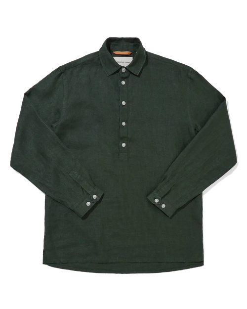 Heavy Linen Long Sleeve Smock Forest Green