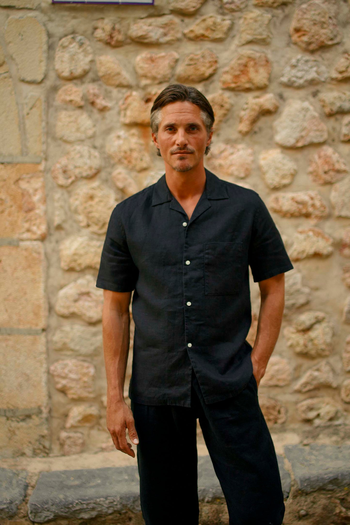 Linen Cuban Shirt Washed Black