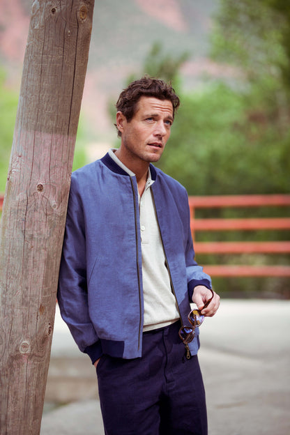 Linen Bomber Jacket Pilot Blue