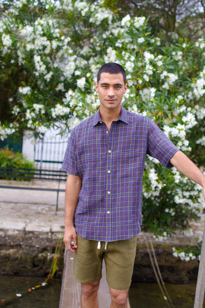 Lightweight Linen Short Sleeve Utility Shirt Kerry Check