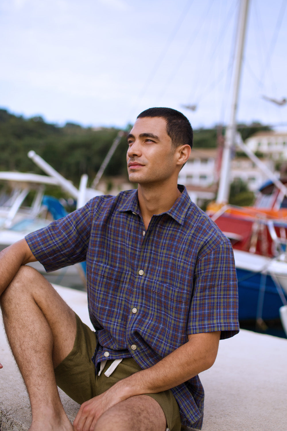 Lightweight Linen Short Sleeve Utility Shirt Kerry Check