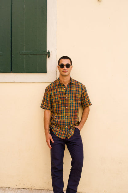 Lightweight Linen Short Sleeve Utility Shirt Monaghan Check