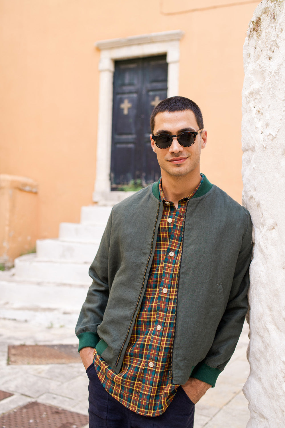 Linen Bomber Jacket Jade