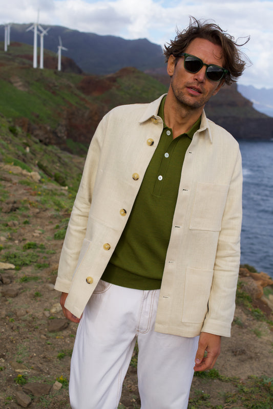 Midweight Linen Railway Jacket Sable