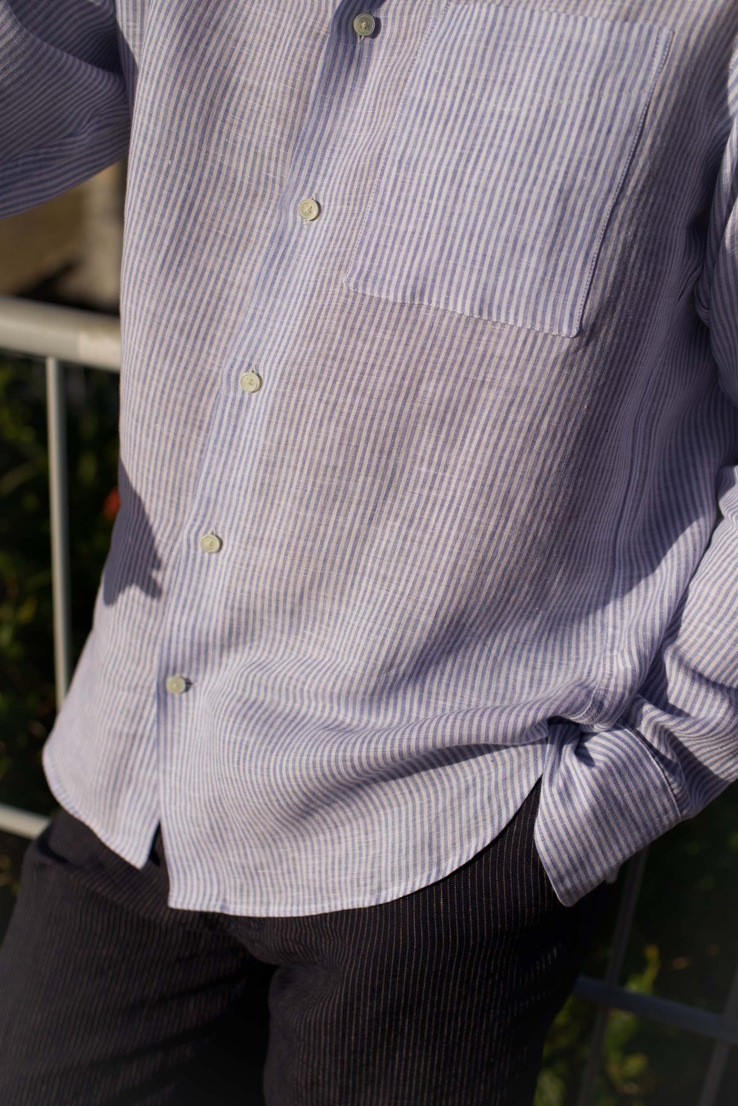 Midweight Linen Signature Shirt Blue Stripe