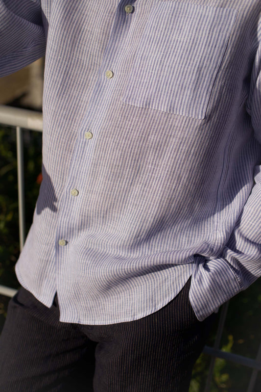 Midweight Linen Signature Shirt Blue Stripe
