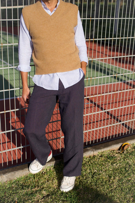 Wide Leg Trouser Navy Chalk Stripe
