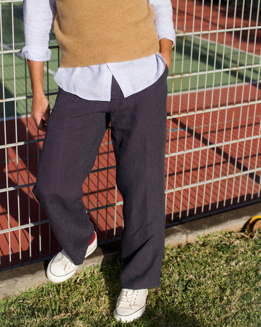 Wide Leg Trouser Navy Chalk Stripe