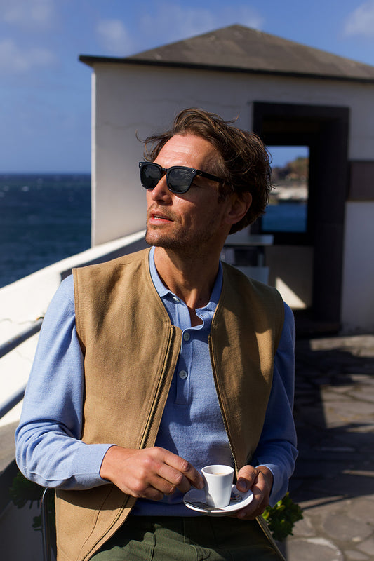 Midweight Linen Gilet Desert Brown