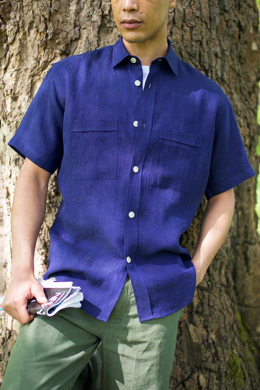 Short Sleeve Utility Shirt Navy Yarn-Dye