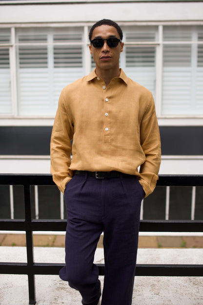 Midweight Linen Long Sleeve Smock Caramel
