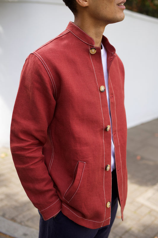 Midweight Linen Travel Jacket Crimson