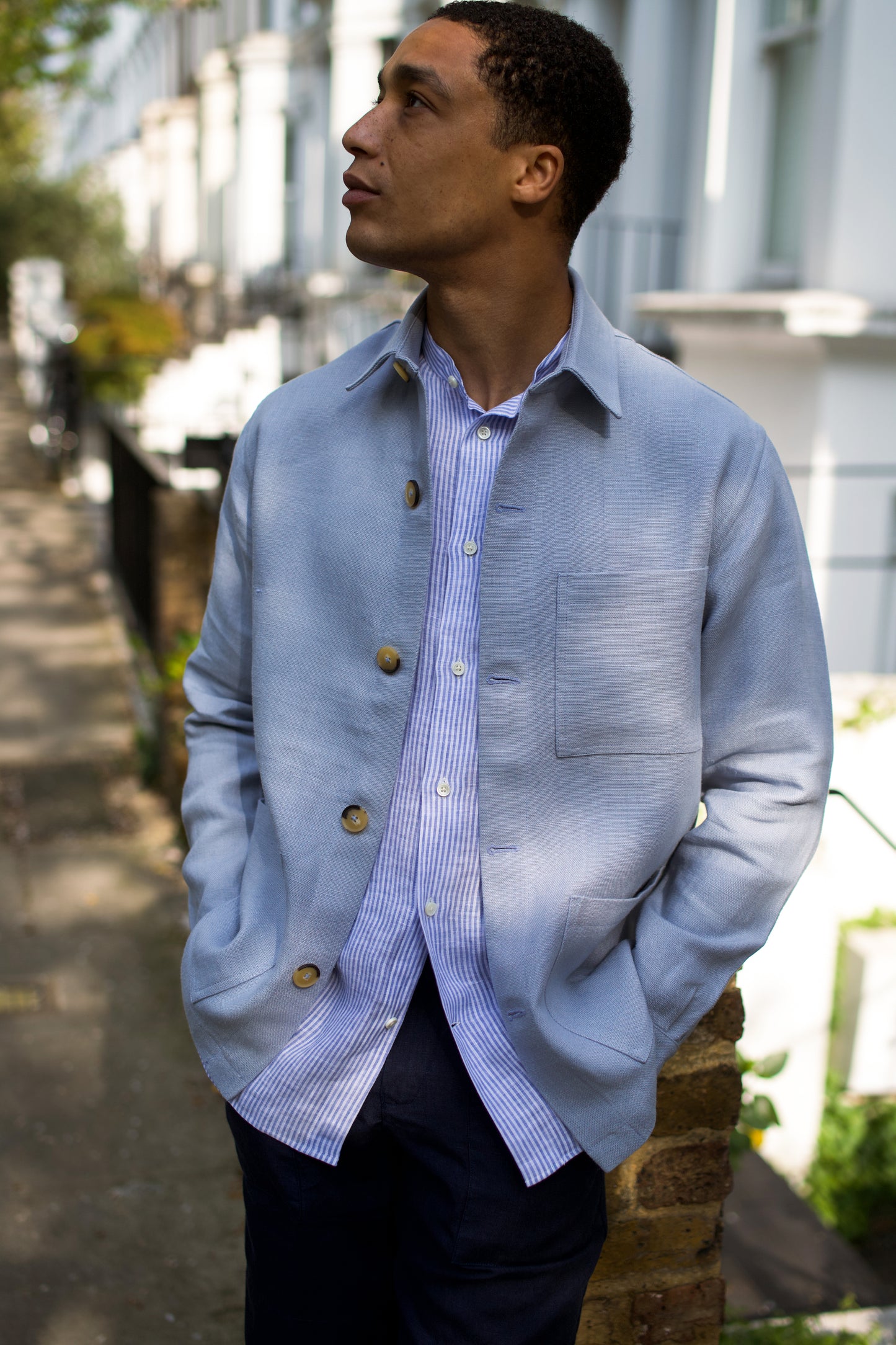 Midweight Linen Railway Jacket Norse Blue