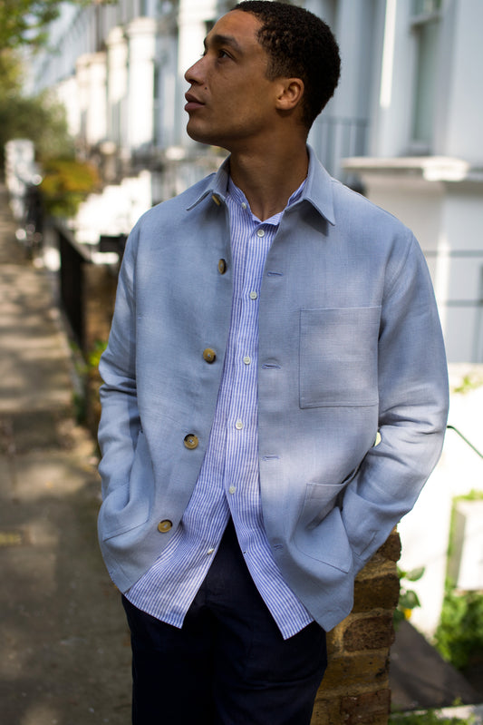 Midweight Linen Railway Jacket Norse Blue