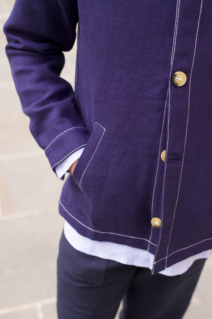 Midweight Linen Travel Jacket Night Blue
