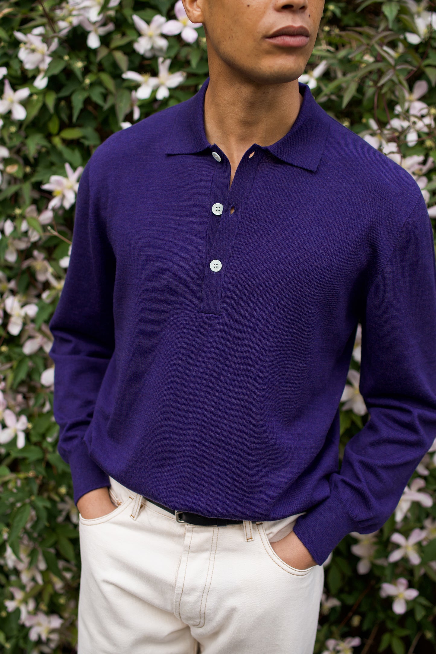 Merino Long Sleeve Polo Conduit Blue
