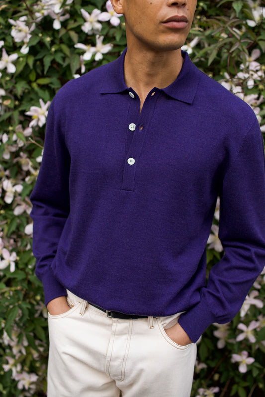 Merino Long Sleeve Polo Conduit Blue