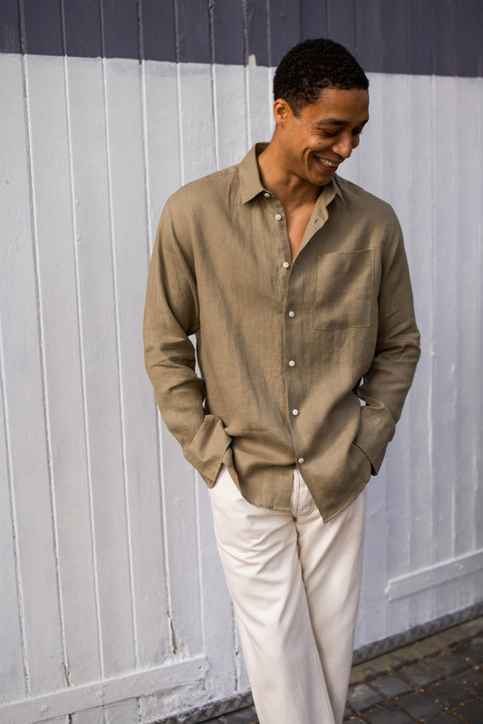 Midweight Linen Signature Shirt Light Khaki