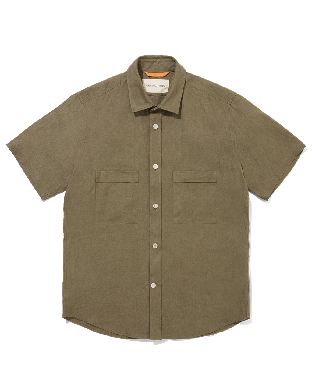 Heavy Linen Short Sleeve Utility Shirt Khaki