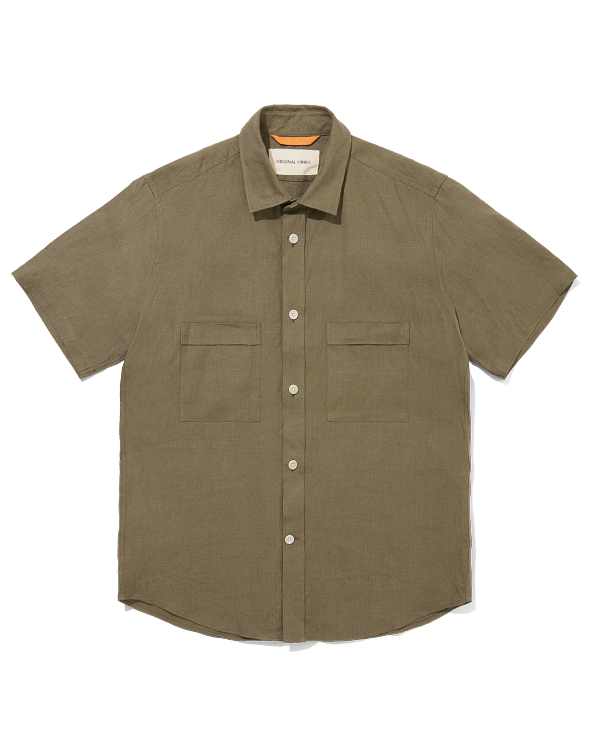 Heavy Linen Short Sleeve Utility Shirt Khaki