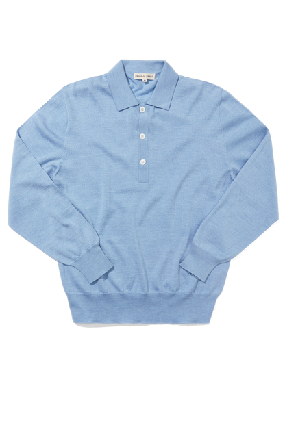 Merino Long Sleeved Polo Powder Blue