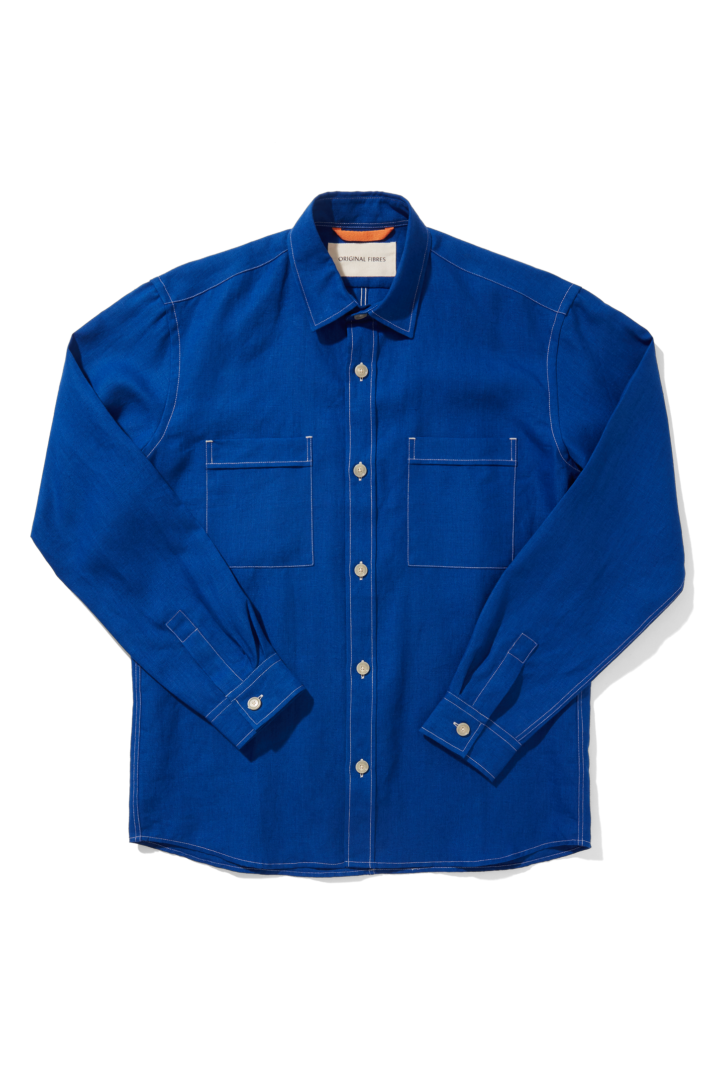 Linen Long Sleeve Utility Overshirt French Blue