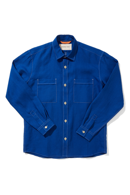 Linen Long Sleeve Utility Overshirt French Blue