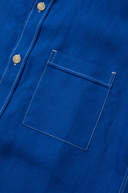 Linen Long Sleeve Utility Overshirt French Blue