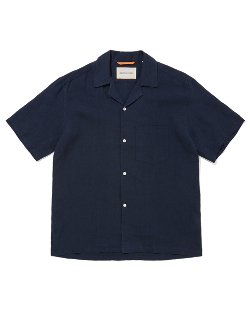 Linen Short Sleeve Cuban Soft Navy