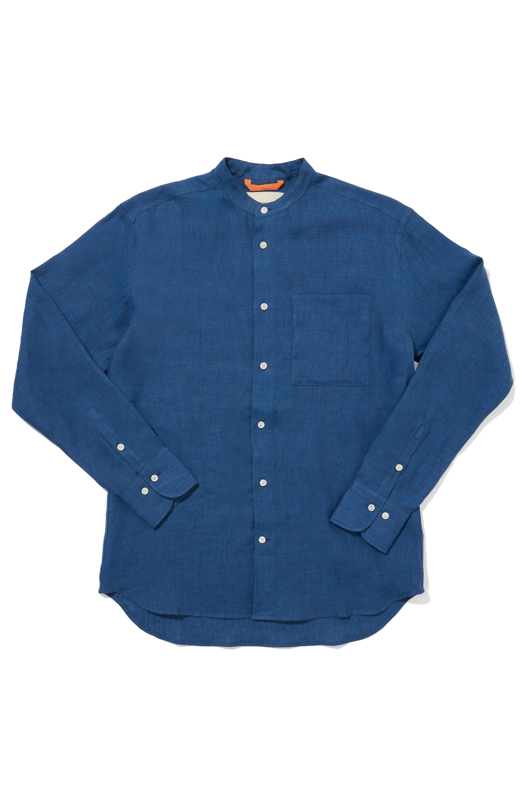 Linen Holiday Grandpa Shirt Blue Cross Yarn Dye