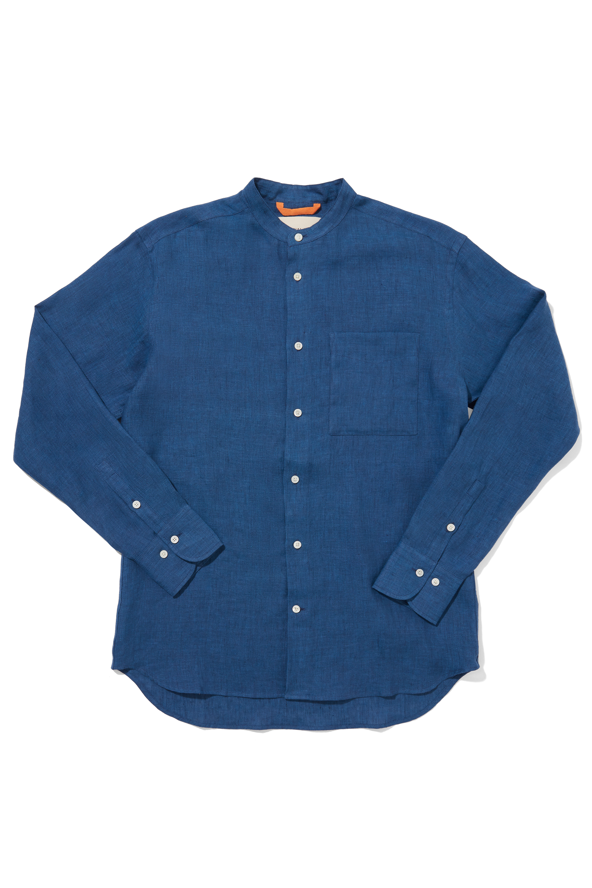 Linen Holiday Grandpa Shirt Blue Cross Yarn Dye