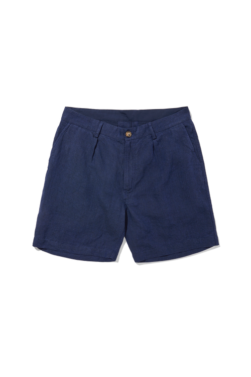Linen Single Pleated Shorts Blue Indigo