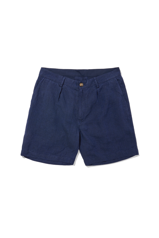 Single Pleated Shorts Navy Yarn-Dye