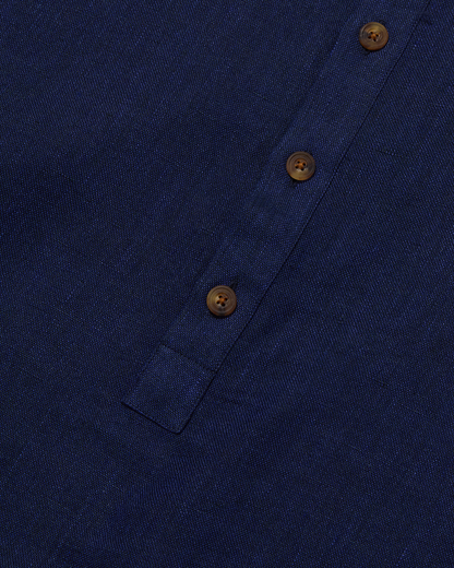 Heavy Linen Long Sleeve Smock Navy Yarn-Dye