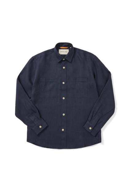 Heavy Linen Utility Overshirt Houndstooth Check